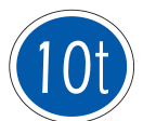 Use of road restricted to vehicles whose GVM or GCM exceeds 10t road sign