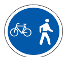 Public road or portion of road set aside for use by pedal cyclists or pedestrians or both. They should use such portion or public road only road sign