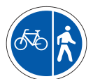Public road or portion of road set aside for use by pedal cyclists or pedestrians or both. They should use such portion or public road only road sign