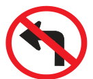 Turning to the left prohibited at junction or entrance ahead road sign