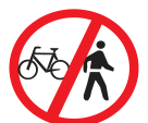 Pedal cyclists and pedestrians prohibited beyond such sign road sign